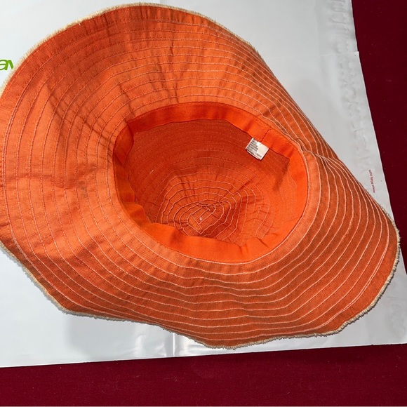 Peach Beige Striped Beach Hat Straw Floppy Resort Hat Wide Brim Textured Stripes - Picture 5 of 14